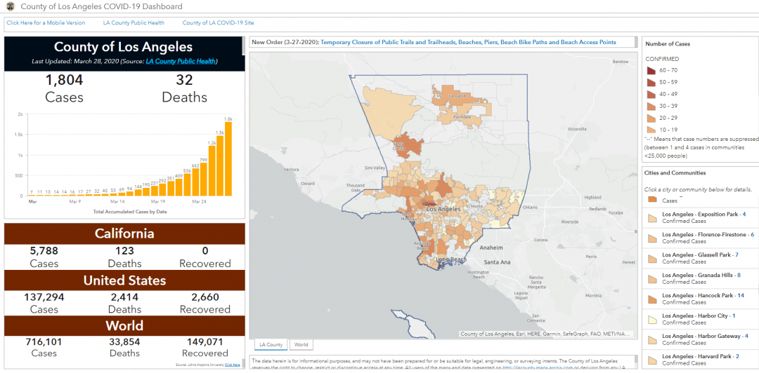 COVID-19 Map from the County of Los Angeles